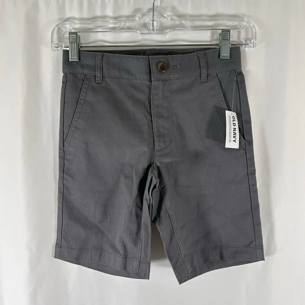 New Old Navy Chino Shorts Boys 8 Grey Slim Built-In Flex Pockets Cotton Blend